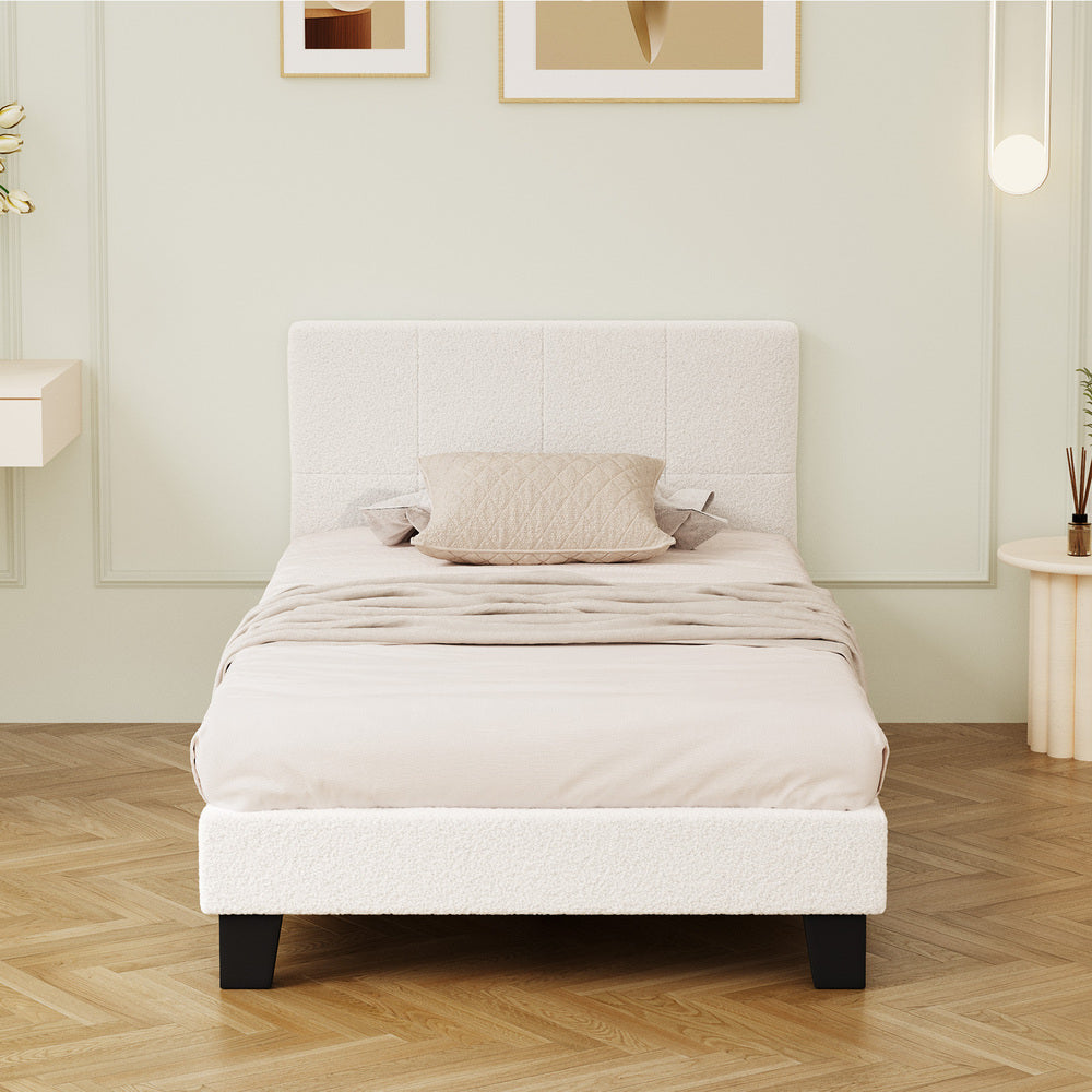 Oikiture Bed Frame Single Size Base White Boucle TOFU-Bed Frame-PEROZ Accessories