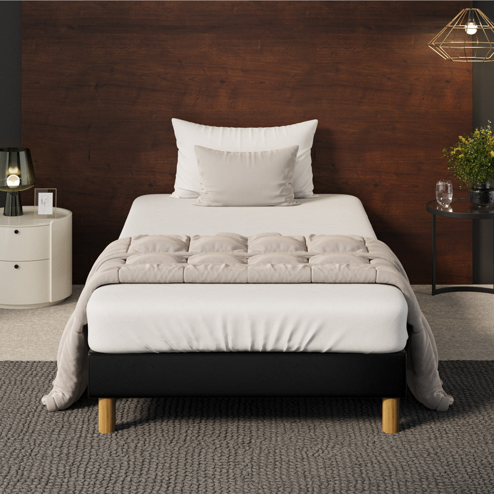 Oikiture Bed Frame Single Size Bed Base Black Leather-Bed Frame-PEROZ Accessories