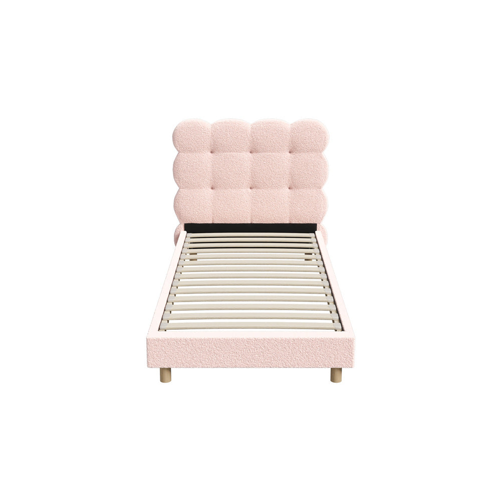 Oikiture Bed Frame Single Size Tufted Bedhead Boucle Fabric Pink-Bed Frame-PEROZ Accessories