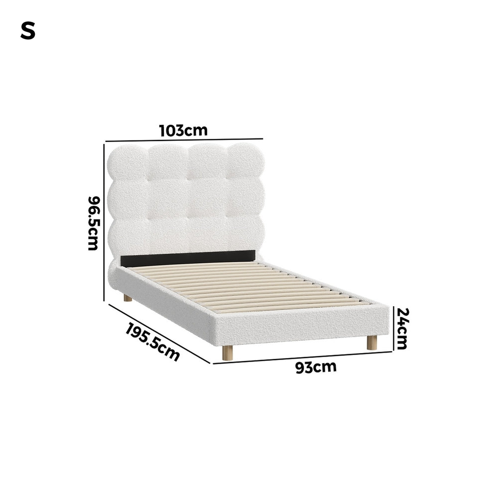 Oikiture Bed Frame Single Tufted Bedhead Boucle Fabric White-Bed Frame-PEROZ Accessories