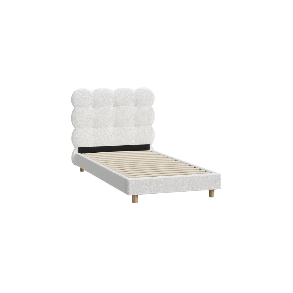 Oikiture Bed Frame Single Tufted Bedhead Boucle Fabric White-Bed Frame-PEROZ Accessories