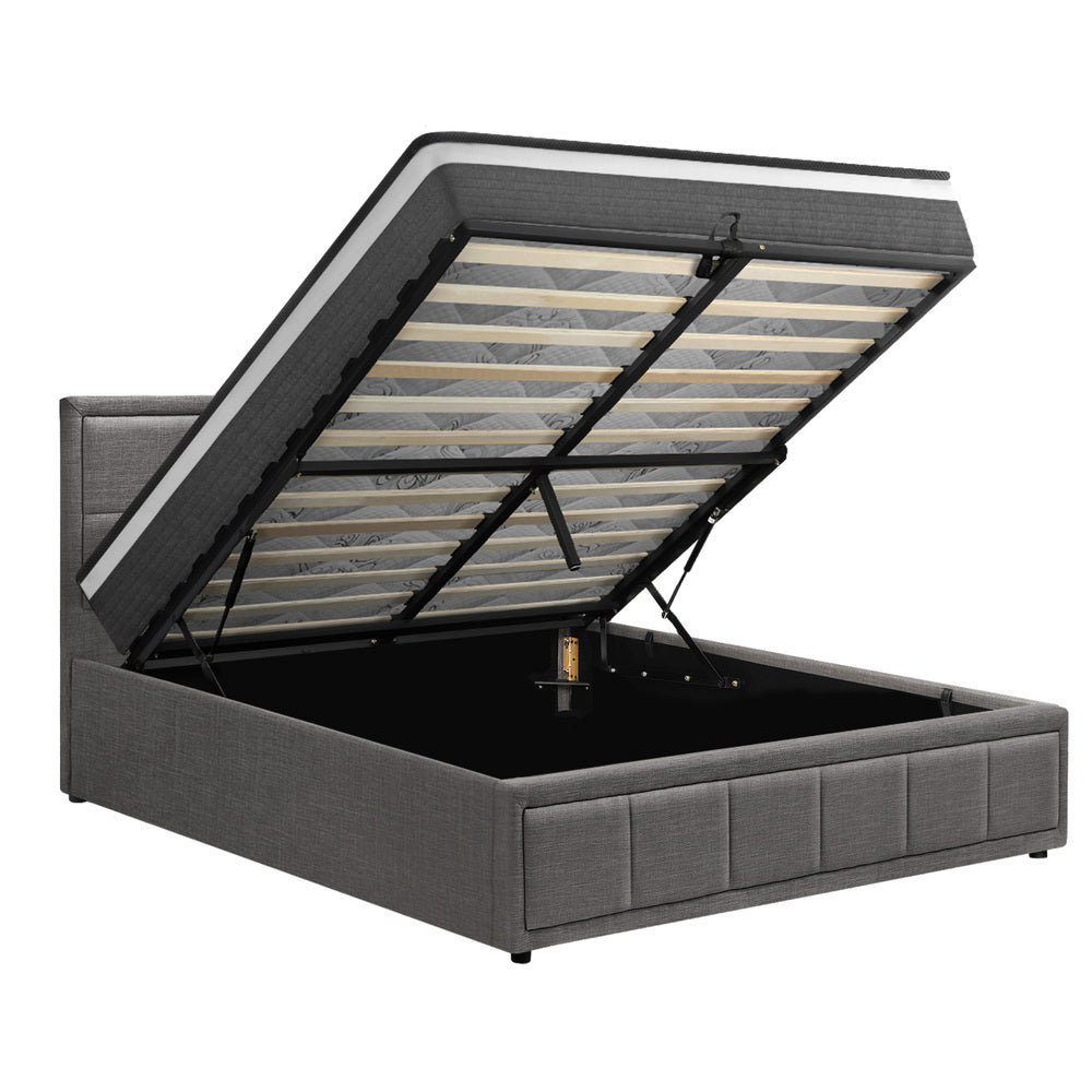 Oikiture Bed Frame With Mattress Set Double Size Gas Lift Grey BOSS-Bed Frame-PEROZ Accessories
