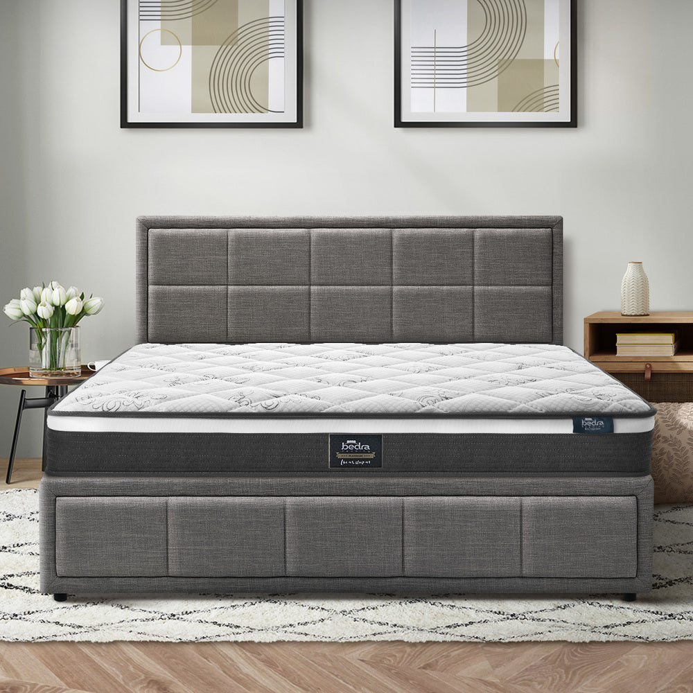 Oikiture Bed Frame With Mattress Set Double Size Gas Lift Grey BOSS-Bed Frame-PEROZ Accessories