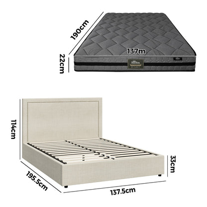 Oikiture Bed Frame With Mattress Set Double Size Gas Lift Storage ADI-Bed Frame-PEROZ Accessories