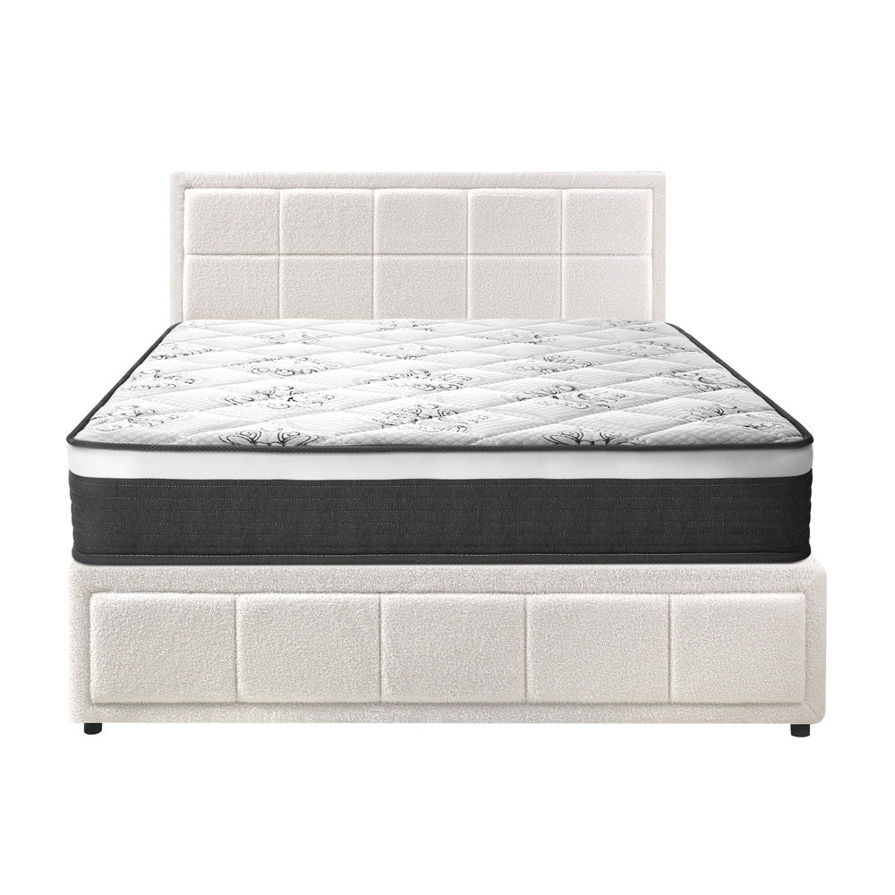 Oikiture Bed Frame With Mattress Set Double Size Gas Lift White BOSS-Bed Frame-PEROZ Accessories