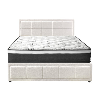 Oikiture Bed Frame With Mattress Set Double Size Gas Lift White BOSS-Bed Frame-PEROZ Accessories