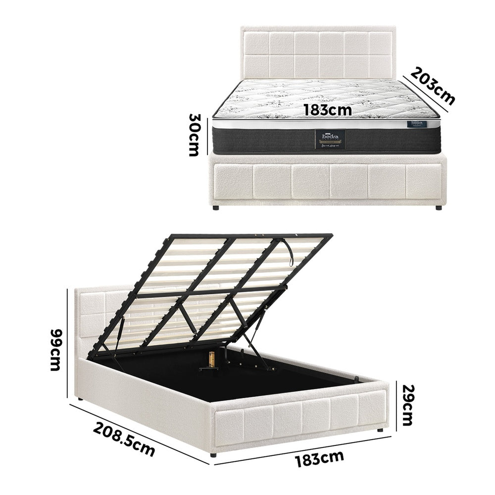 Oikiture Bed Frame With Mattress Set King Size Gas Lift White BOSS-Bed Frame-PEROZ Accessories