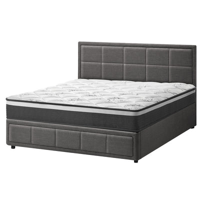 Oikiture Bed Frame With Mattress Set Queen Size Gas Lift Grey BOSS-Bed Frame-PEROZ Accessories