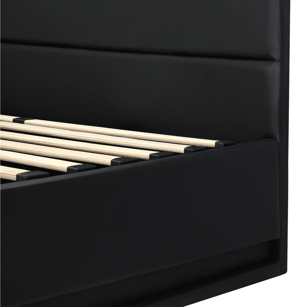 Oikiture Bed Frame with Mattress Double Size LED Gas Lift Black LAYZ-Bed Frame-PEROZ Accessories