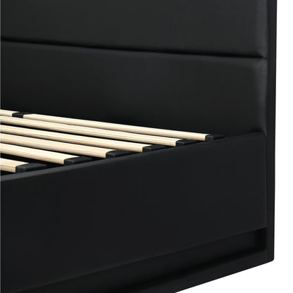Oikiture Bed Frame with Mattress Double Size LED Gas Lift Black LAYZ-Bed Frame-PEROZ Accessories