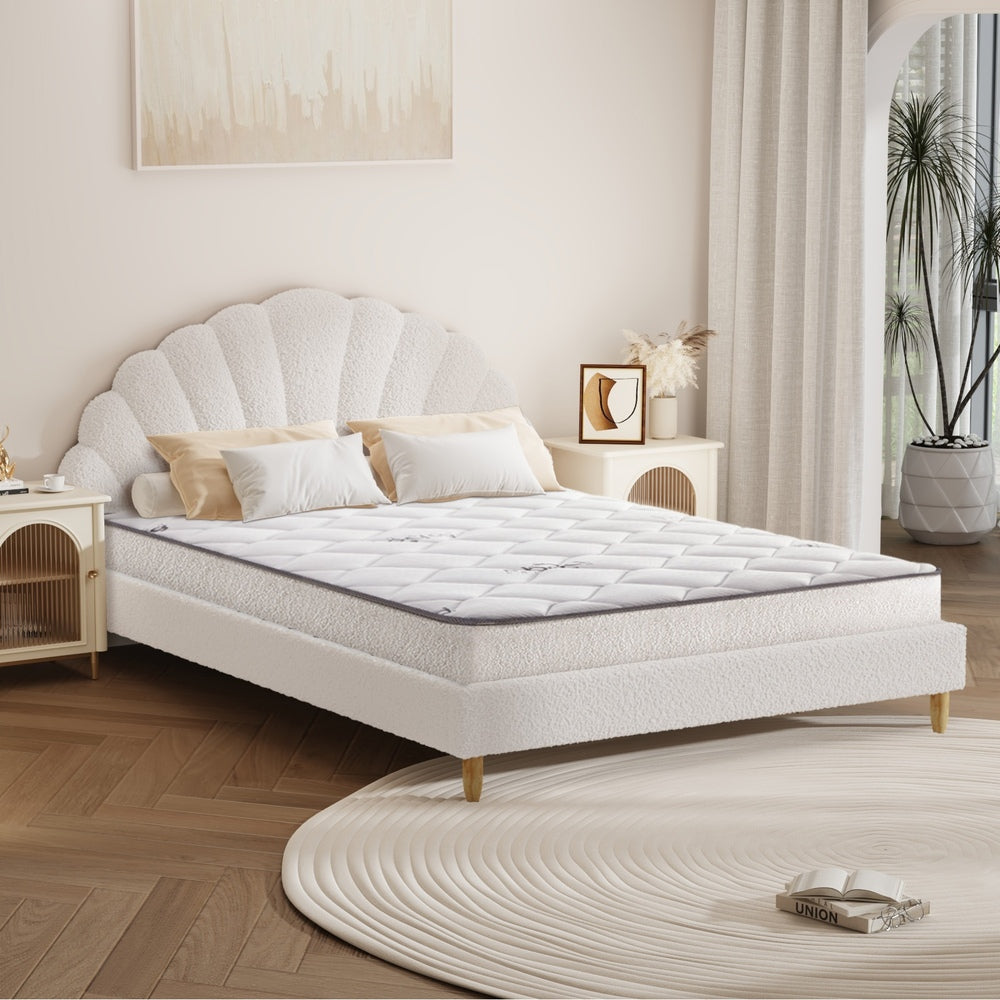 Oikiture Bed Frame with Mattress Double Size White Boucle-Bed Frame-PEROZ Accessories