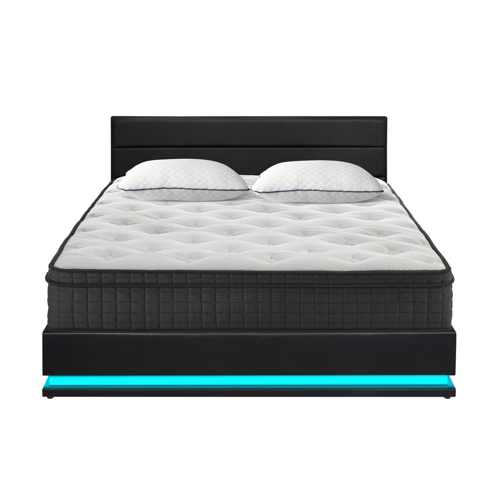 Oikiture Bed Frame with Mattress King Size LED Gas Lift Black LAYZ-Bed Frame-PEROZ Accessories
