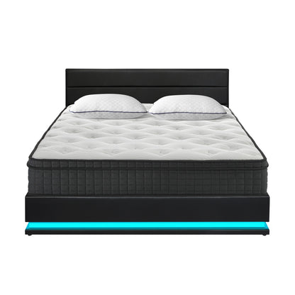 Oikiture Bed Frame with Mattress King Size LED Gas Lift Black LAYZ-Bed Frame-PEROZ Accessories