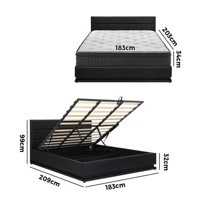Oikiture Bed Frame with Mattress King Size LED Gas Lift Black LAYZ-Bed Frame-PEROZ Accessories