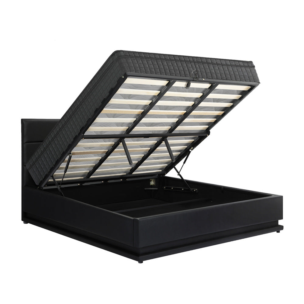 Oikiture Bed Frame with Mattress King Size LED Gas Lift Black LAYZ-Bed Frame-PEROZ Accessories