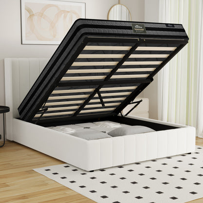 Oikiture Bed Frame with Mattress Set Double Size Gas Lift Boucle BILY-Bed Frame-PEROZ Accessories