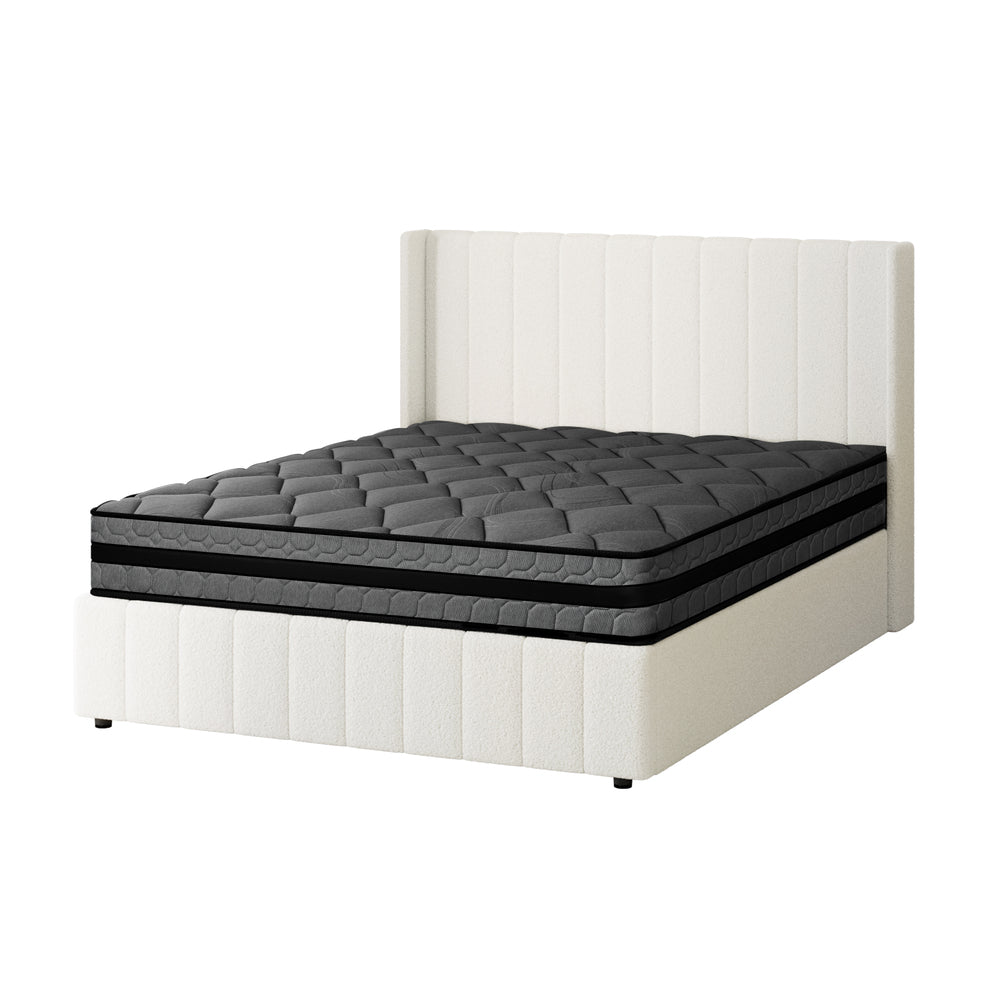 Oikiture Bed Frame with Mattress Set Queen Size Gas Lift Boucle BILY-Bed Frame-PEROZ Accessories