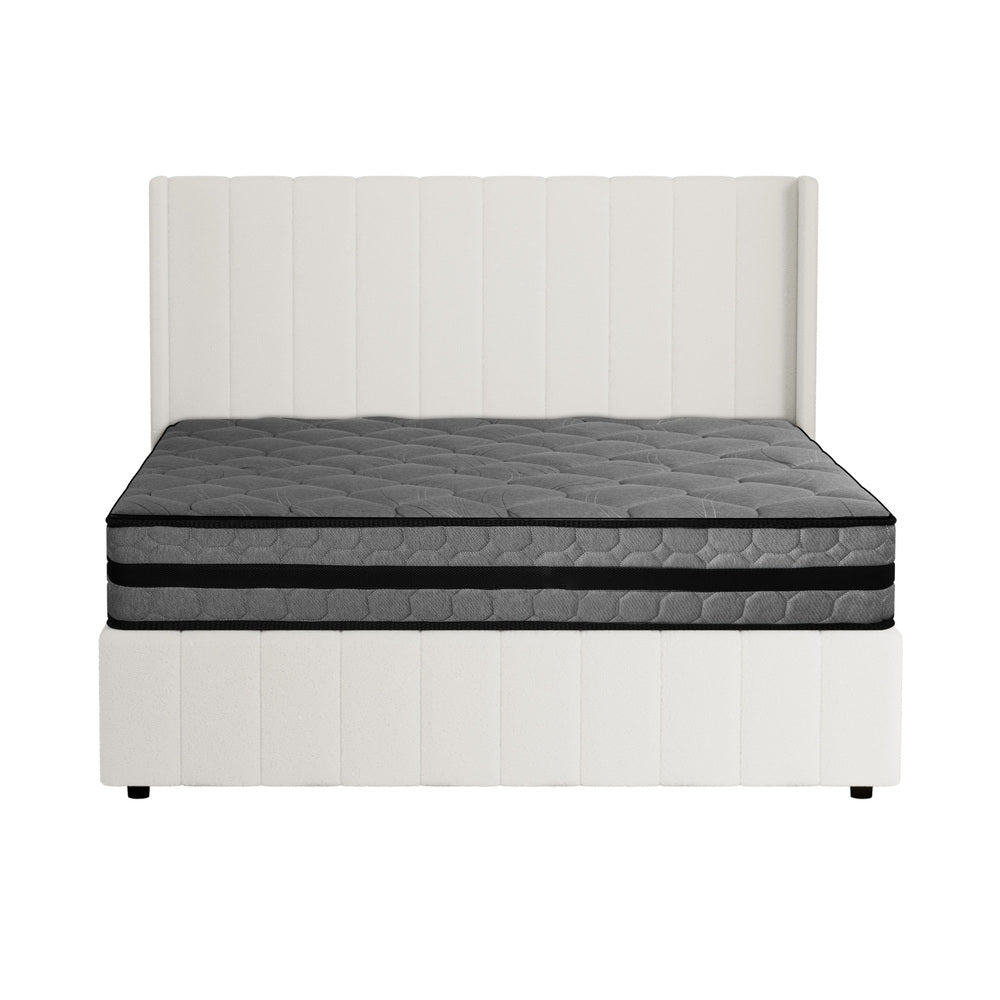Oikiture Bed Frame with Mattress Set Queen Size Gas Lift Boucle BILY-Bed Frame-PEROZ Accessories