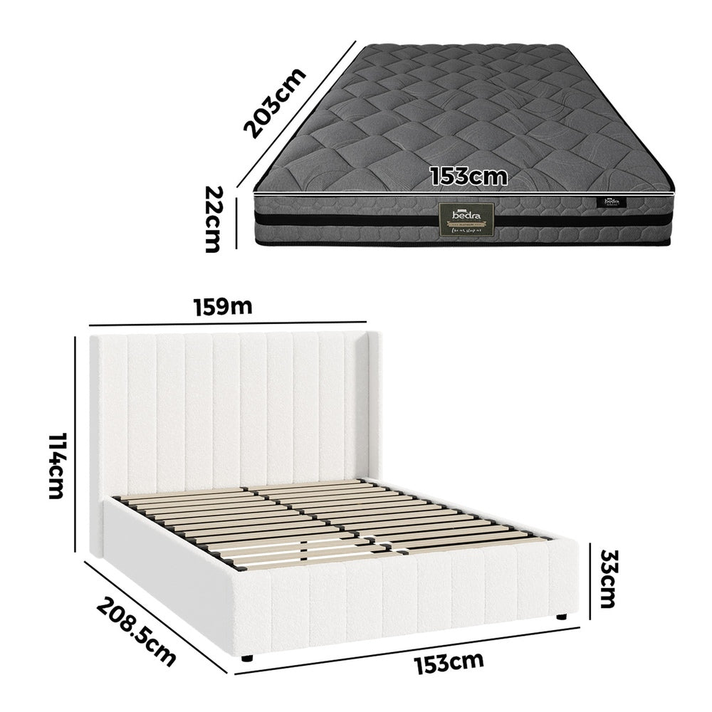 Oikiture Bed Frame with Mattress Set Queen Size Gas Lift Boucle BILY-Bed Frame-PEROZ Accessories
