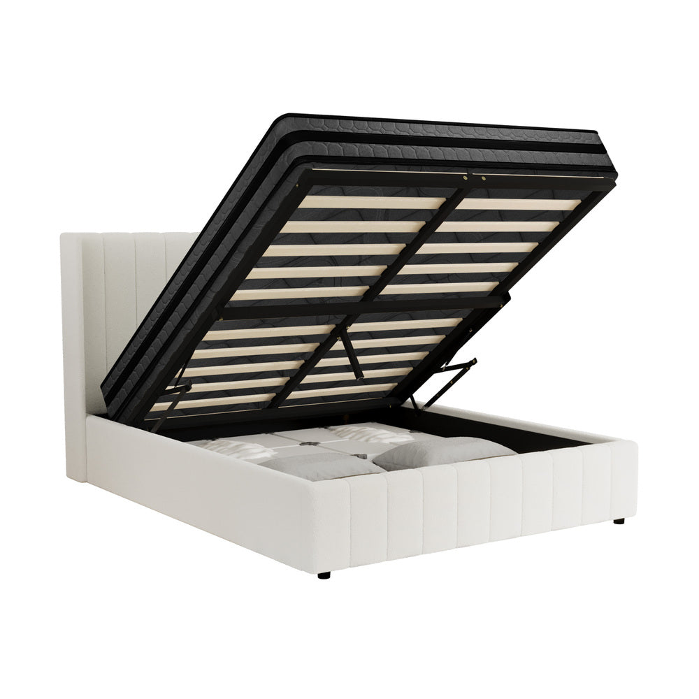 Oikiture Bed Frame with Mattress Set Queen Size Gas Lift Boucle BILY-Bed Frame-PEROZ Accessories