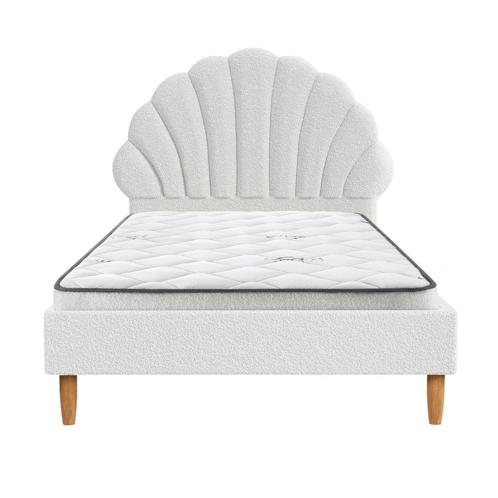 Oikiture Bed Frame with Mattress Single Size White Boucle-Bed Frame-PEROZ Accessories