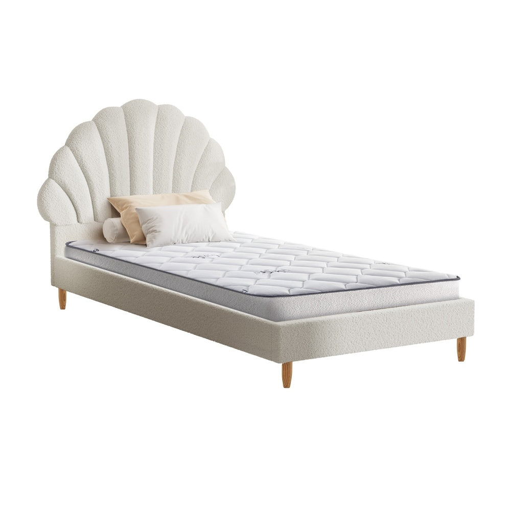 Oikiture Bed Frame with Mattress Single Size White Boucle-Bed Frame-PEROZ Accessories