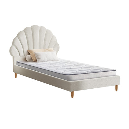 Oikiture Bed Frame with Mattress Single Size White Boucle-Bed Frame-PEROZ Accessories