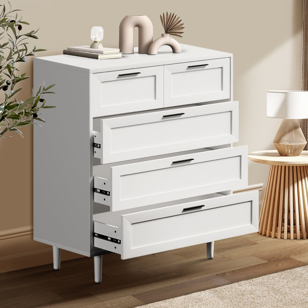 Oikiture Bedroom Set 5 Chest of Drawers and 2 Bedside Tables White-Bedroom Set-PEROZ Accessories
