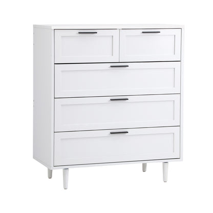 Oikiture Bedroom Set 5 Chest of Drawers and 2 Bedside Tables White-Bedroom Set-PEROZ Accessories