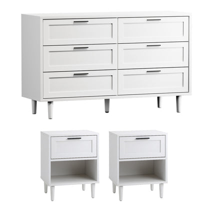 Oikiture Bedroom Set 6 Chest of Drawers and 2 Bedside Tables White-Bedroom Set-PEROZ Accessories
