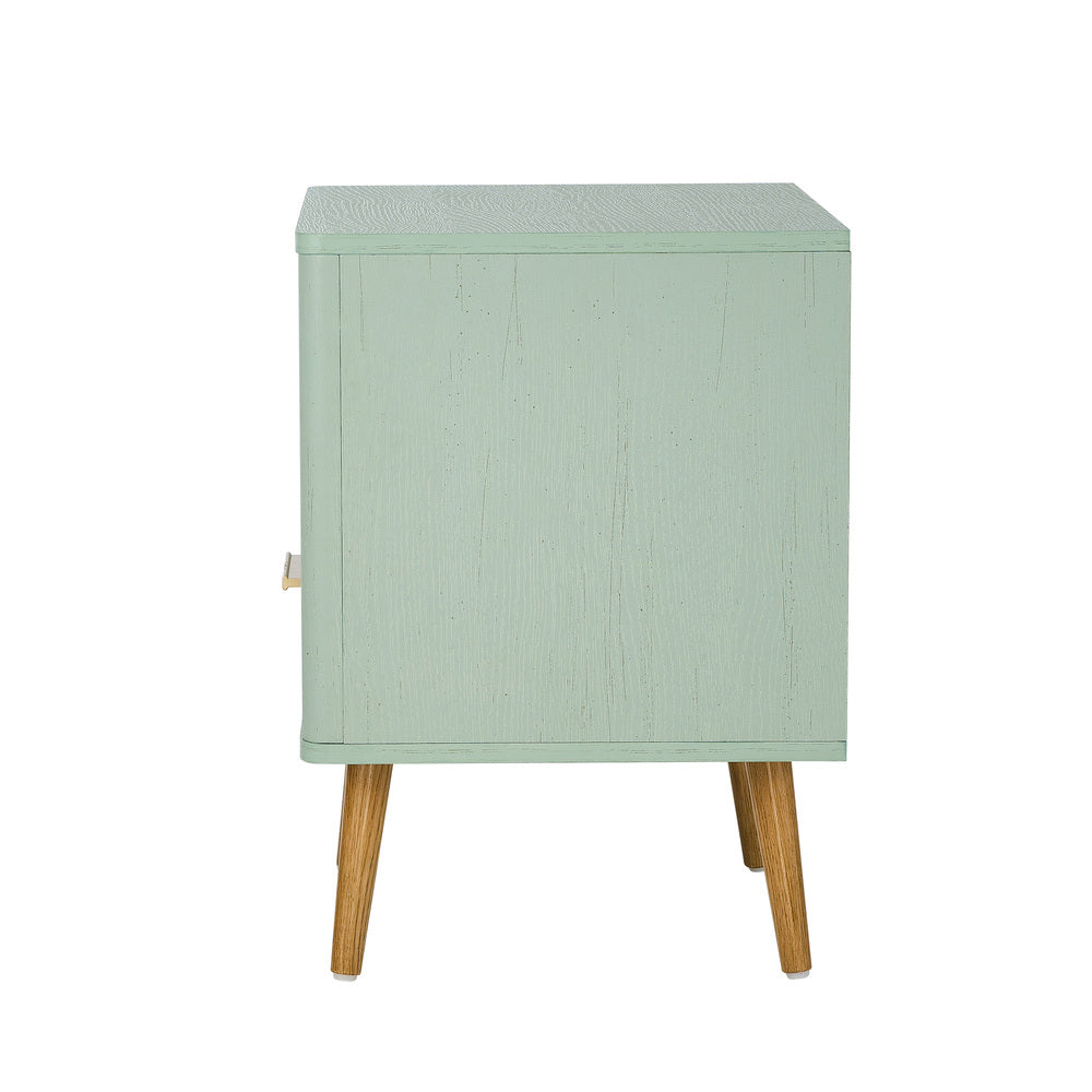 Oikiture Bedside Table 1 Drawer Open Shelf Nightstand Green-Bedside Tables-PEROZ Accessories