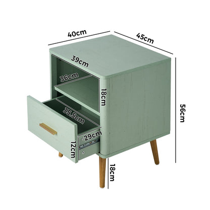 Oikiture Bedside Table 1 Drawer Open Shelf Nightstand Green-Bedside Tables-PEROZ Accessories