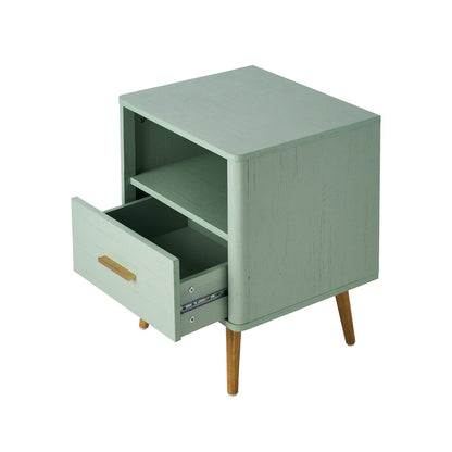 Oikiture Bedside Table 1 Drawer Open Shelf Nightstand Green-Bedside Tables-PEROZ Accessories