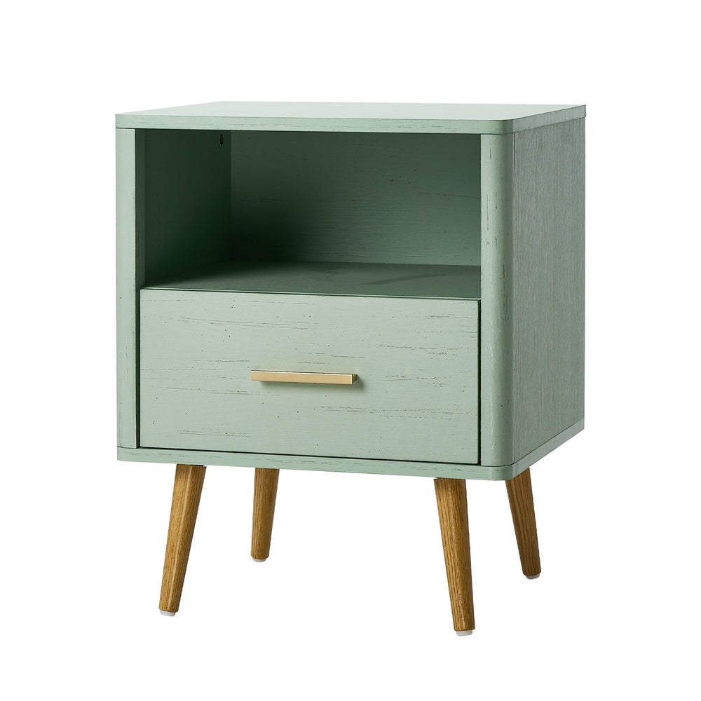 Oikiture Bedside Table 1 Drawer Open Shelf Nightstand Green-Bedside Tables-PEROZ Accessories