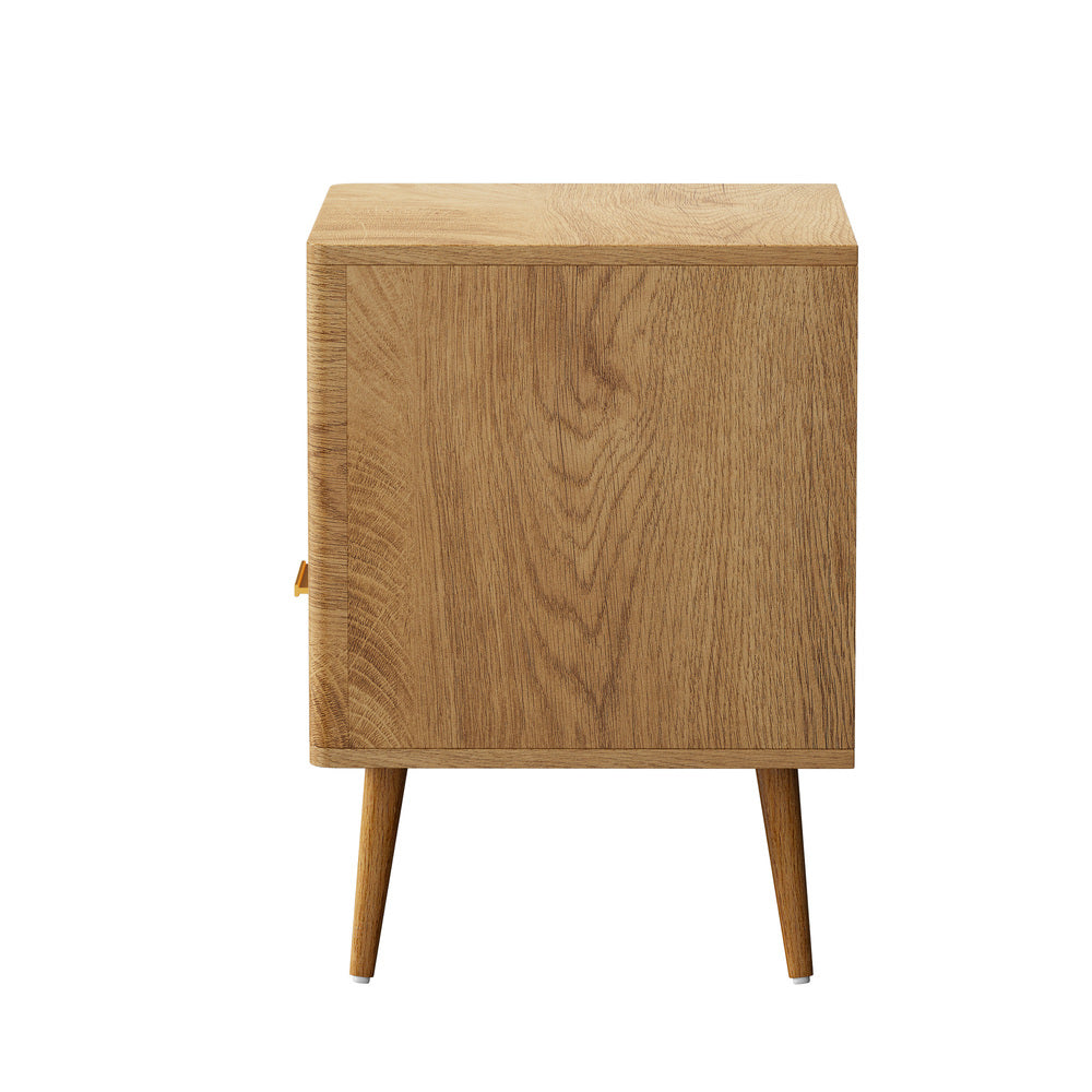 Oikiture Bedside Table 1 Drawer Open Shelf Nightstand Natural-Bedside Tables-PEROZ Accessories