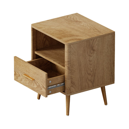 Oikiture Bedside Table 1 Drawer Open Shelf Nightstand Natural-Bedside Tables-PEROZ Accessories
