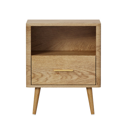 Oikiture Bedside Table 1 Drawer Open Shelf Nightstand Natural-Bedside Tables-PEROZ Accessories
