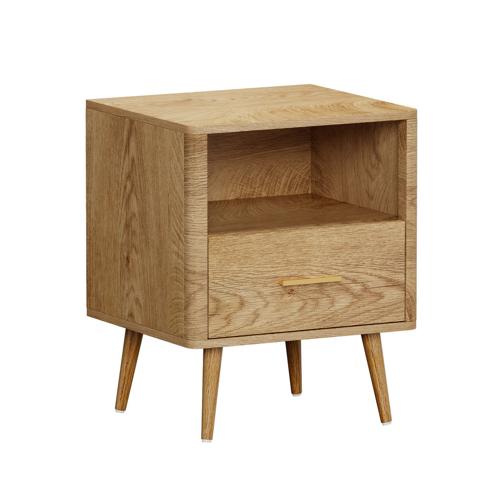Oikiture Bedside Table 1 Drawer Open Shelf Nightstand Natural-Bedside Tables-PEROZ Accessories