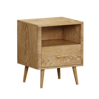 Oikiture Bedside Table 1 Drawer Open Shelf Nightstand Natural-Bedside Tables-PEROZ Accessories