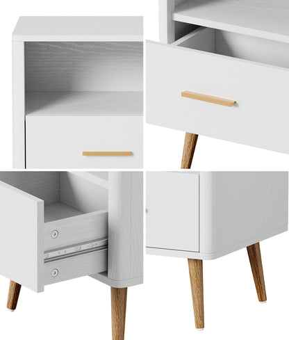 Oikiture Bedside Table 1 Drawer Open Shelf Nightstand White-Bedside Tables-PEROZ Accessories
