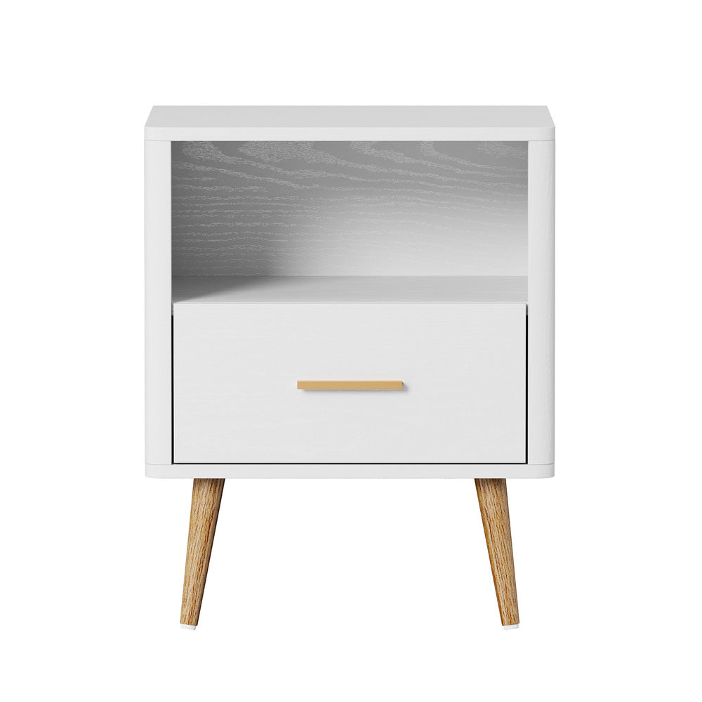 Oikiture Bedside Table 1 Drawer Open Shelf Nightstand White-Bedside Tables-PEROZ Accessories