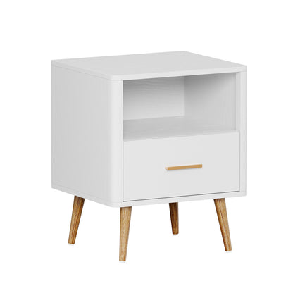 Oikiture Bedside Table 1 Drawer Open Shelf Nightstand White-Bedside Tables-PEROZ Accessories