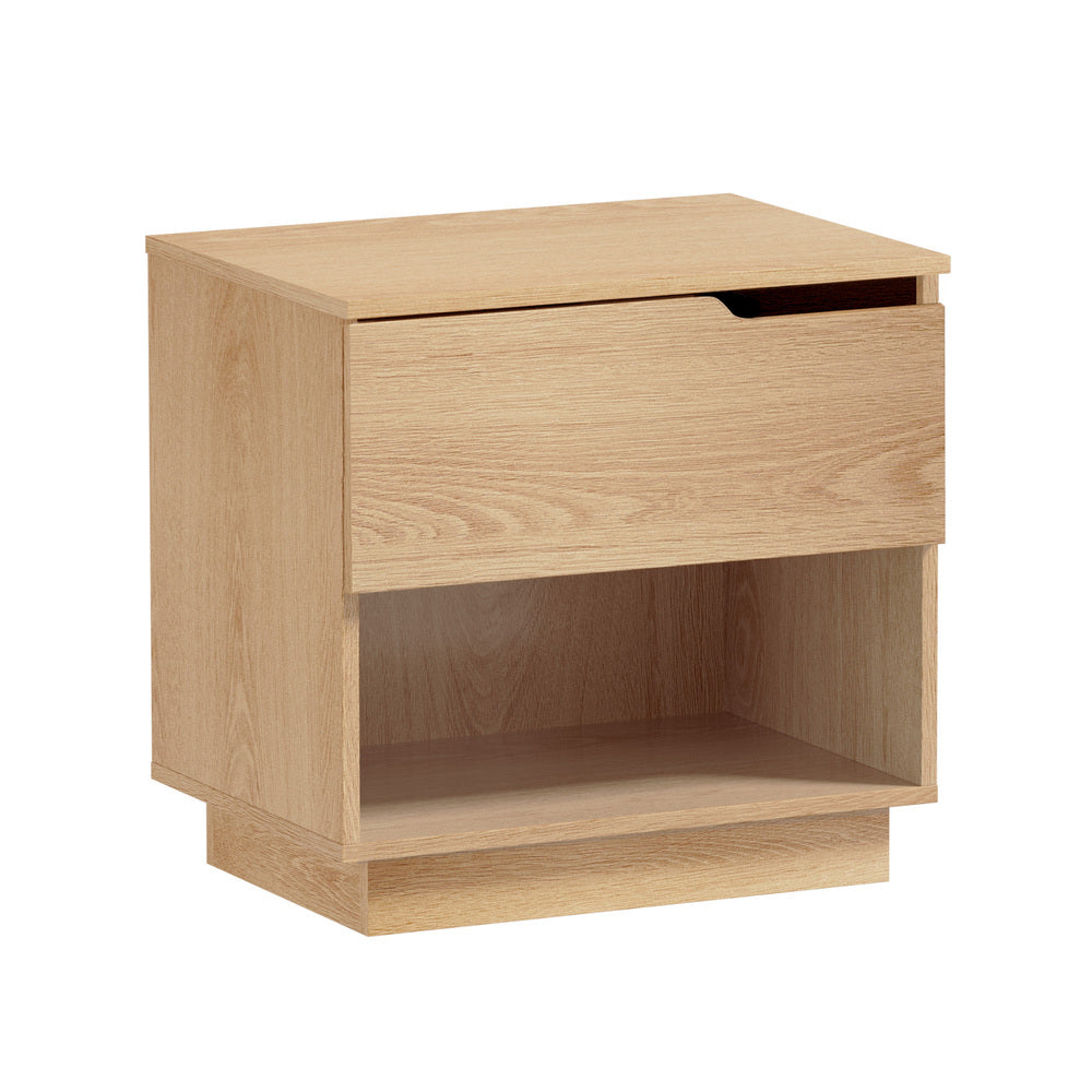 Oikiture Bedside Table 1 Drawer Storage Nightstand Cabinet Natural-Bedside Table-PEROZ Accessories