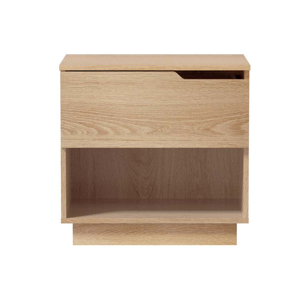Oikiture Bedside Table 1 Drawer Storage Nightstand Cabinet Natural-Bedside Table-PEROZ Accessories