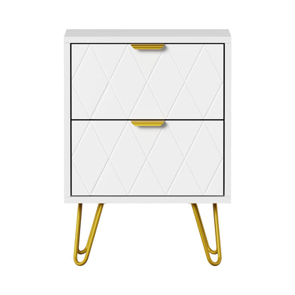 Oikiture Bedside Table 2 Drawers Gold Metal Nightstand White-Bedside Table-PEROZ Accessories