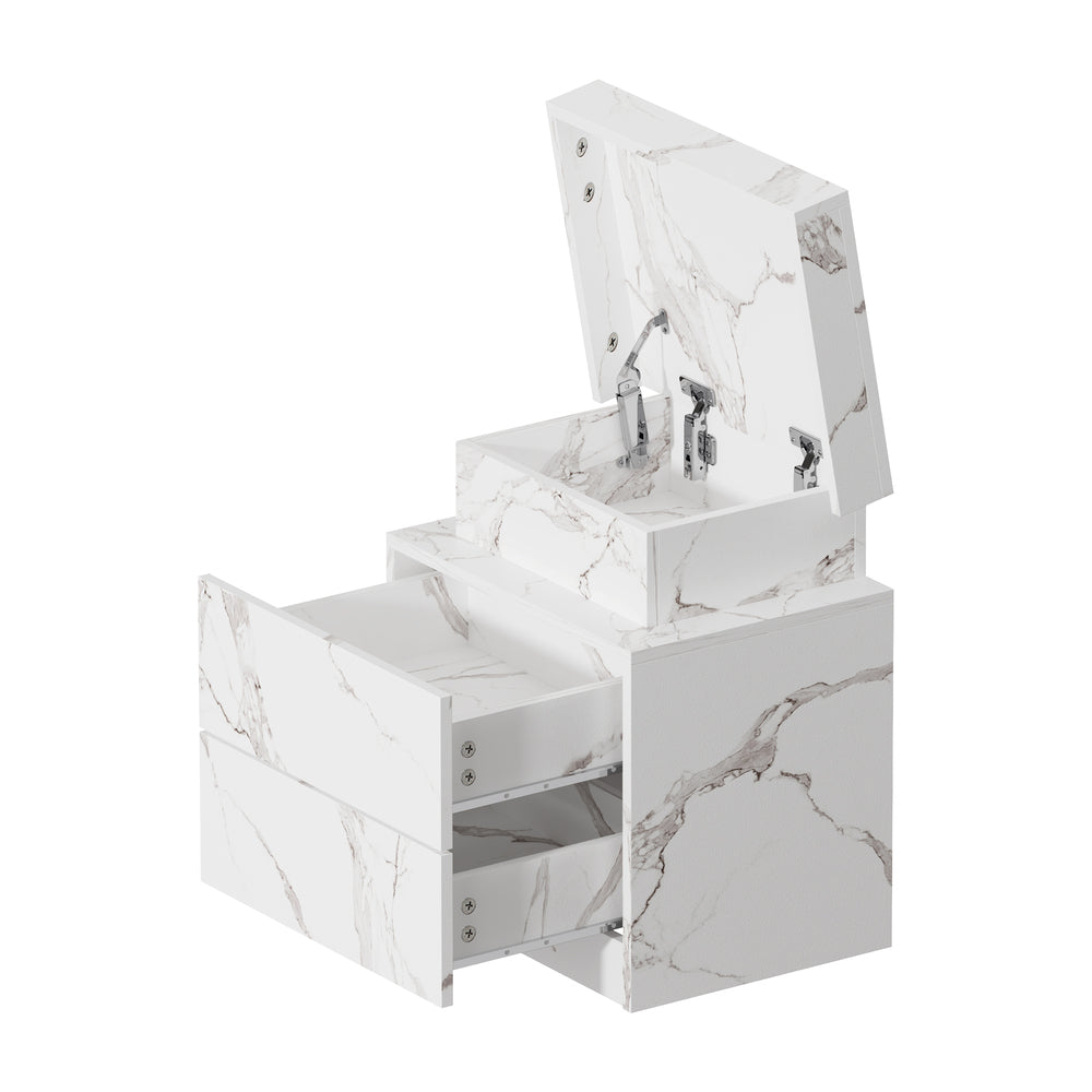Oikiture Bedside Table 2 Drawers LED Nightstand Marble Effect White-Bedside Table-PEROZ Accessories