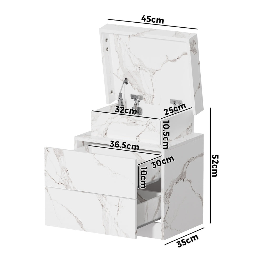 Oikiture Bedside Table 2 Drawers LED Nightstand Marble Effect White-Bedside Table-PEROZ Accessories