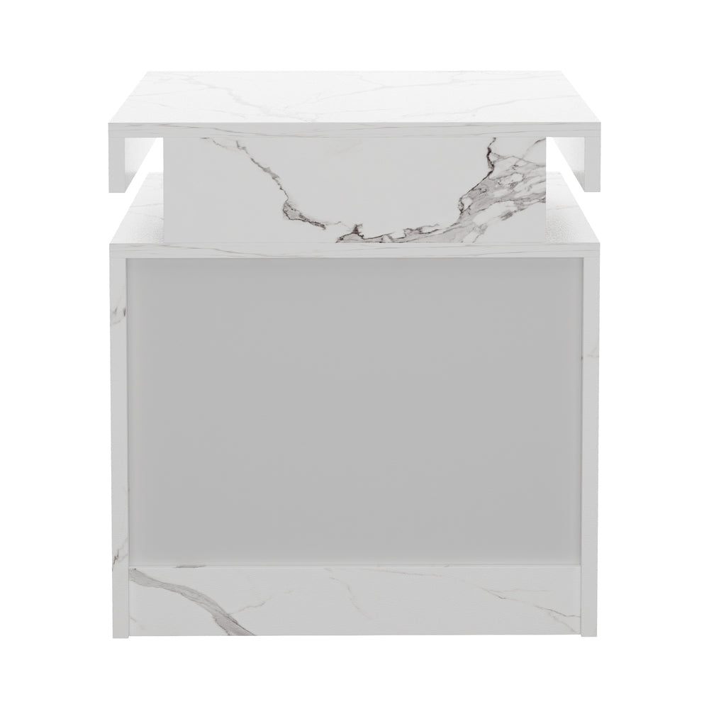 Oikiture Bedside Table 2 Drawers LED Nightstand Marble Effect White-Bedside Table-PEROZ Accessories