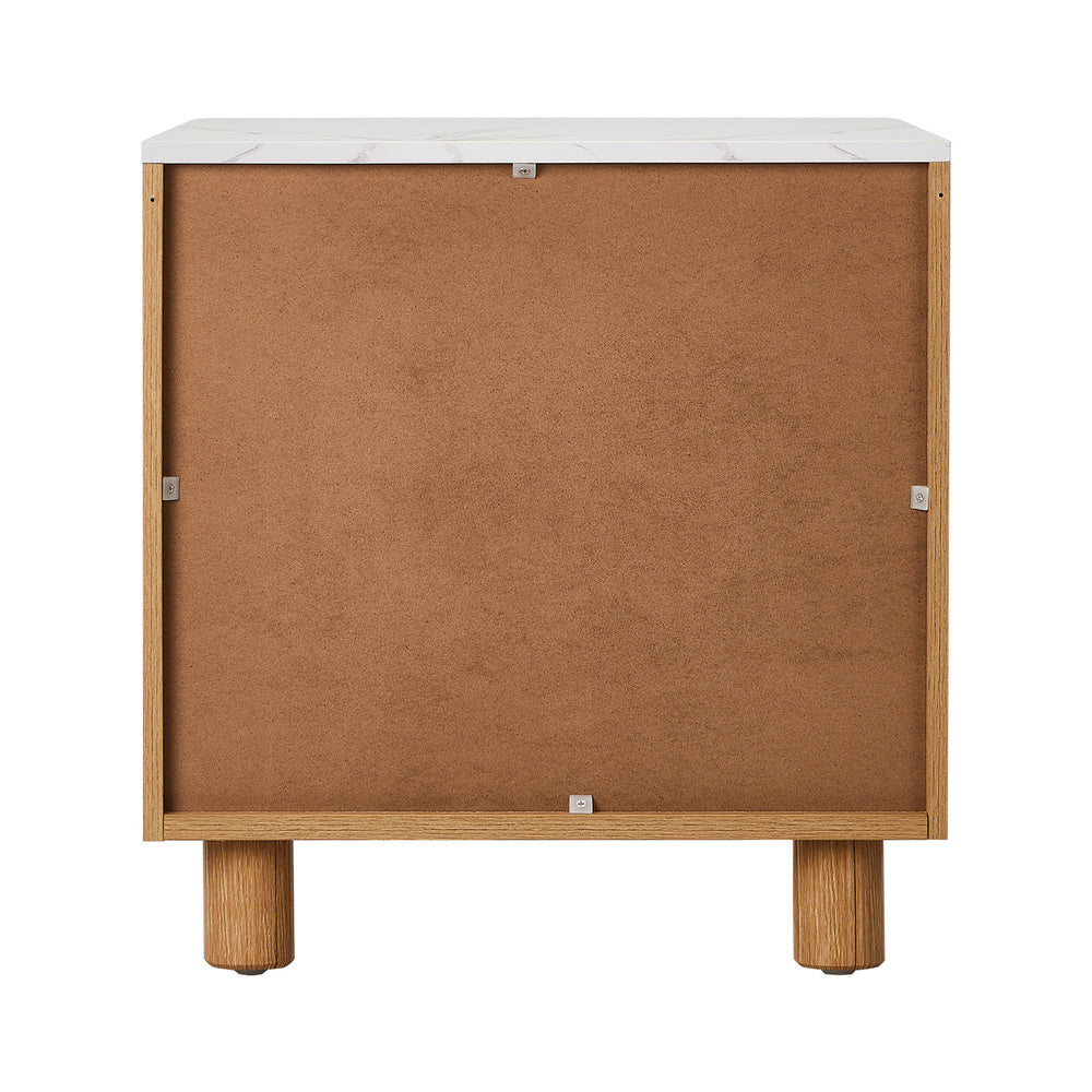 Oikiture Bedside Table 2 Drawers Nightstand Faux Marble Top Natural-Bedside Tables-PEROZ Accessories