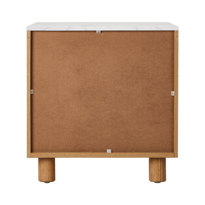 Oikiture Bedside Table 2 Drawers Nightstand Faux Marble Top Natural-Bedside Tables-PEROZ Accessories